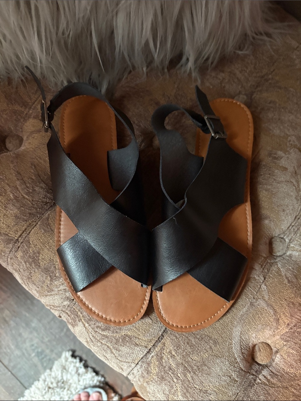 Women’s Black Strappy Leather Sandals - Classic Comfort